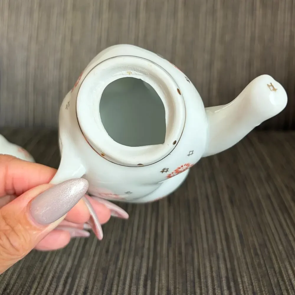 Kitty Cat Teapot White Ceramic China Floral Personal Tea Pot Vintage 6.5 Inch